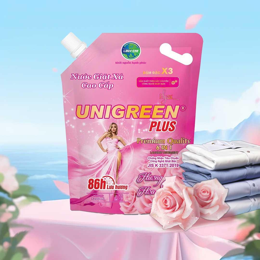 Nước giặt xả cao cấp UniGreen PLUS - Hương Hoa hồng (Túi 3200 ml)