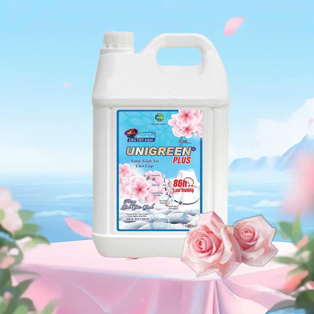 Nước giặt xả UniGreen PLUS - Hương Anh Đào Xanh (9,6 kg)